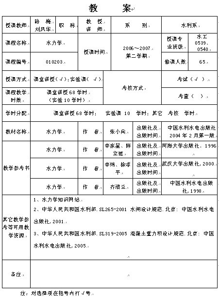 河北工程技术高等专科学校《水力学》教案