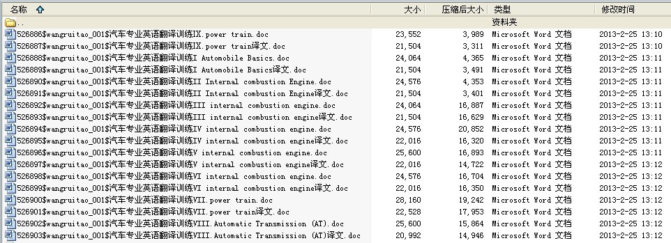 汽车专业英语翻译训练题库(含英文与译文)