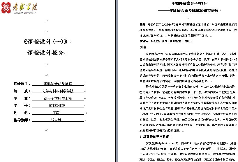 课程设计-聚乳酸合成及降解