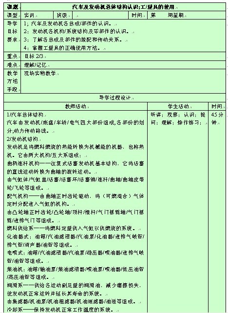 四川省宣汉职中汽车发动机总成检修实训实习教案(精装版)