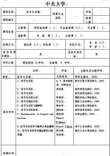 中北大学信号与系统简案