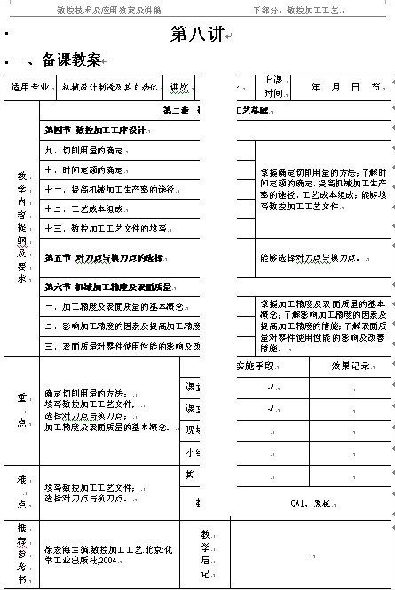 数控加工工序设计教案