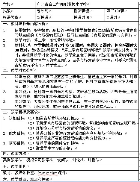 市场营销环境教学设计