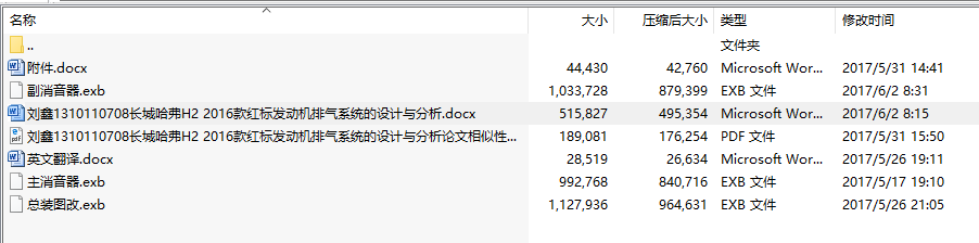 毕业设计-发动机排气系统的设计与分析(以长城哈弗H2 2016款为例)