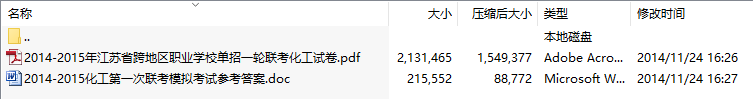 2014-2015年江苏省跨地区职业学校单招一轮联考《化工专业综合理论》试题及答案