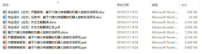毕业论文-基于六维力传感器的机器人控制方法研究