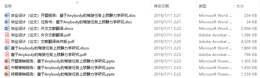 毕业论文-基于Anybody的驾驶任务上肢静力学研究